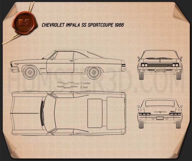 Chevrolet Impala SS Sport Coupe 1966 Disegno Tecnico
