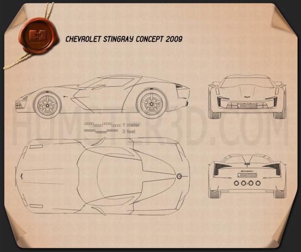 Chevrolet Stingray Concept 2009 Blueprint Hum3d