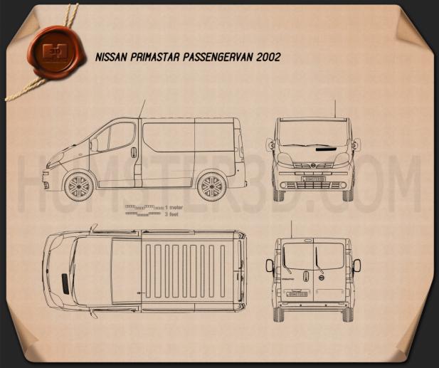 Nissan Primastar Passenger Van 2002 Blaupause