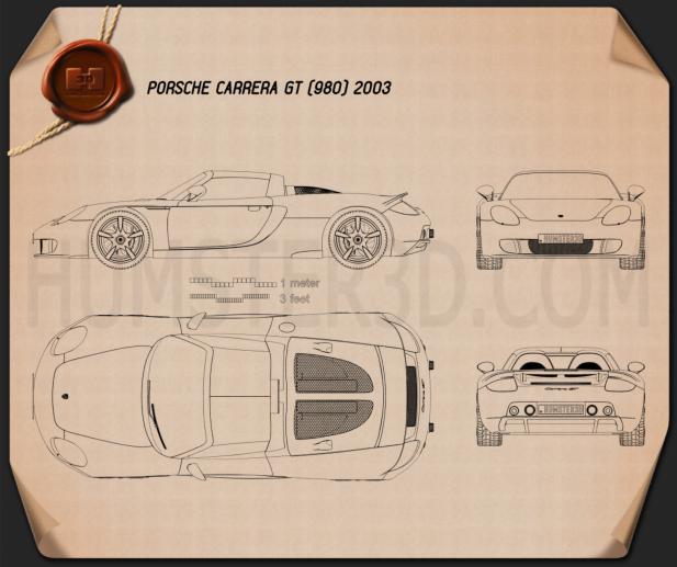Porsche Carrera GT (980) 2004 Disegno Tecnico