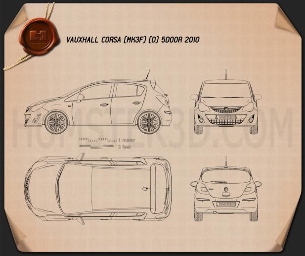 Vauxhall Corsa (D) 5ドア 2010 設計図