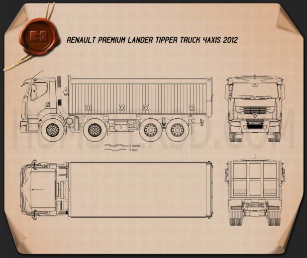 Renault Premium Lander Tipper Truck 2012 Blueprint