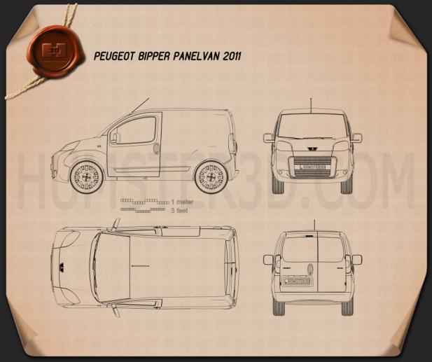 Peugeot Bipper Panel Van 2011 테크니컬 드로잉