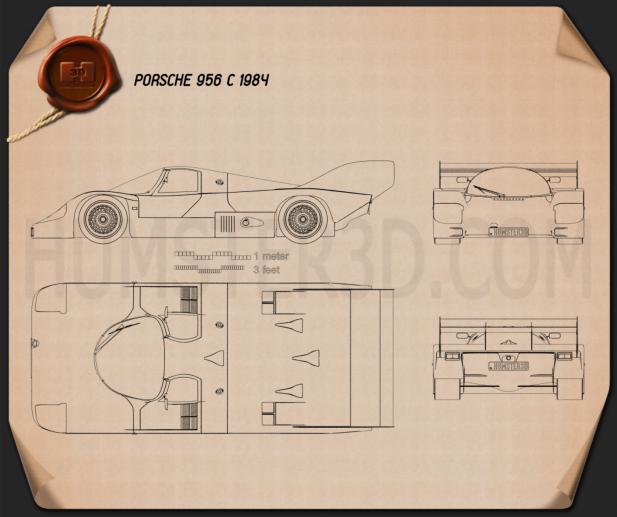 Porsche 956 C 1984 Disegno Tecnico