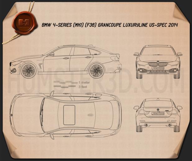 BMW 4 Series (F36) GranCoupe LuxuryLine US-spec 2014 Blueprint
