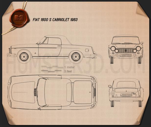 Fiat 1600 S Cabriolet 1963 Blaupause