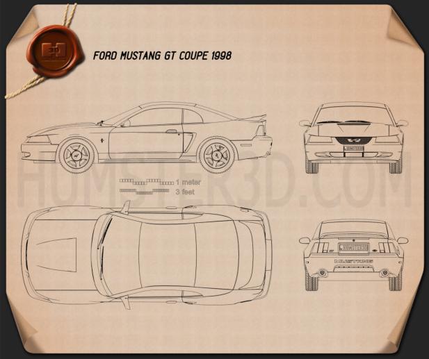 Ford Mustang GT coupé 1998 Disegno Tecnico