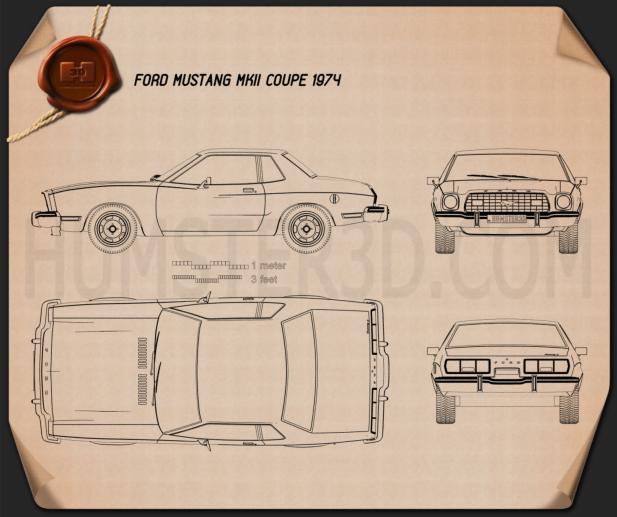 Ford Mustang 쿠페 1974 테크니컬 드로잉