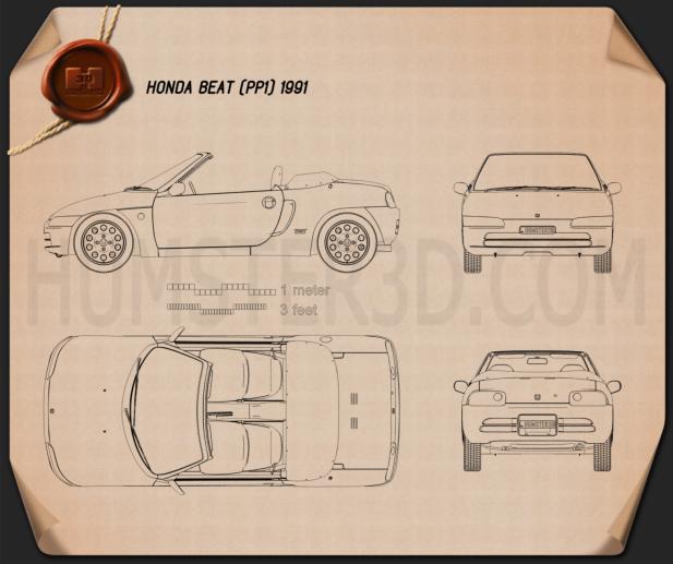 Honda Beat (PP1) 1991 테크니컬 드로잉