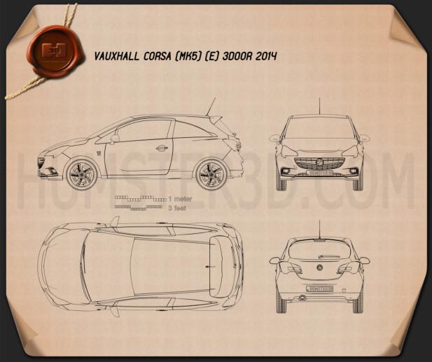 Vauxhall Corsa (E) 3 porte 2014 Disegno Tecnico