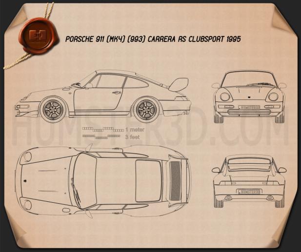 Porsche 911 Carrera RS Clubsport (993) 1995 Disegno Tecnico