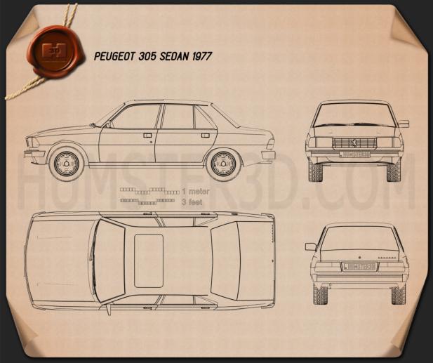 Peugeot 305 Berlina 1977 Disegno Tecnico