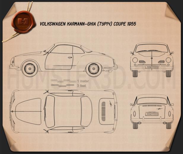 Volkswagen Karmann Ghia 1955 Blueprint