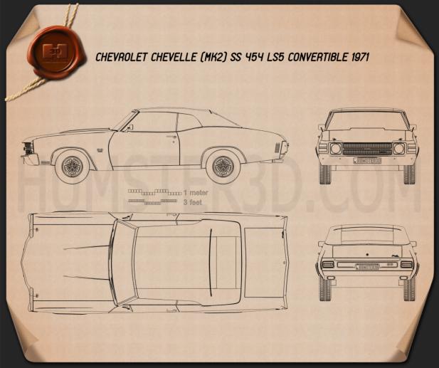 Chevrolet Chevelle SS 454 LS5 컨버터블 1971 테크니컬 드로잉