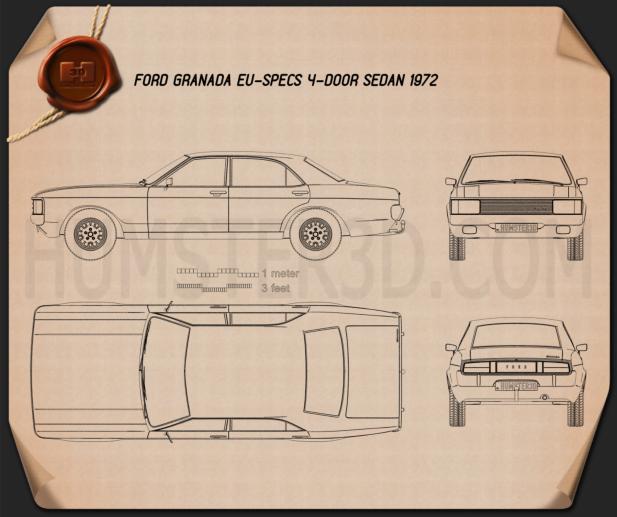 Ford Granada sedan EU 1972 Blueprint