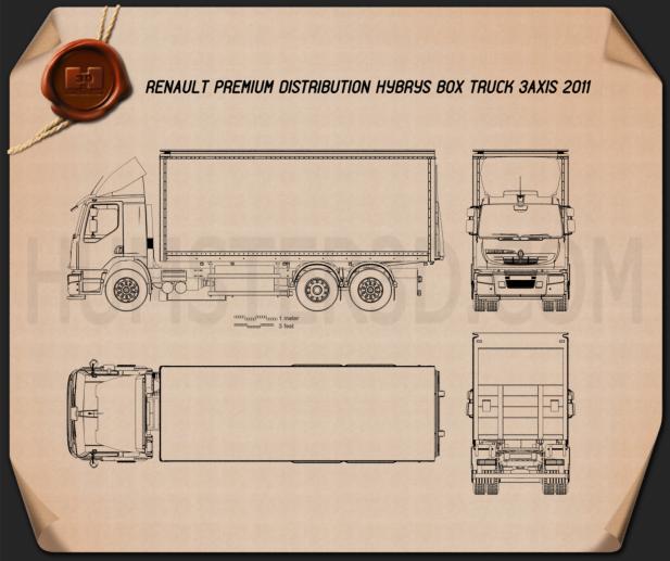 Renault Premium Distribution Hybrys Box Truck 2011 Blueprint
