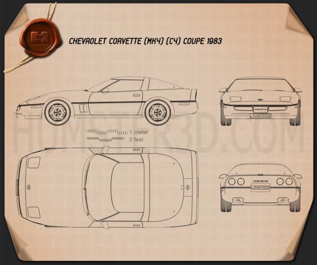 Chevrolet Corvette (C4) 쿠페 1983 테크니컬 드로잉