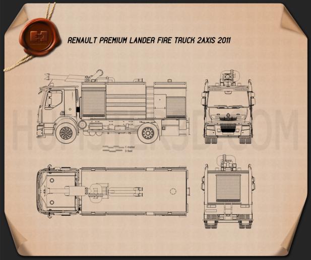 Renault Premium Lander Camion dei Pompieri 2011 Disegno Tecnico