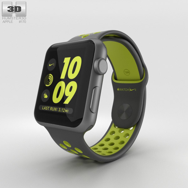 Apple Watch Nike+ 42mm Space Gray Aluminum Case Black/Volt Nike Sport Band 3D модель