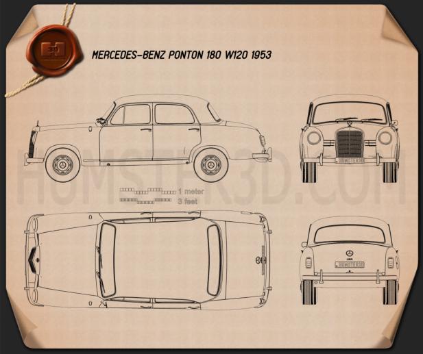 Mercedes-Benz Ponton 180 W120 1953 設計図