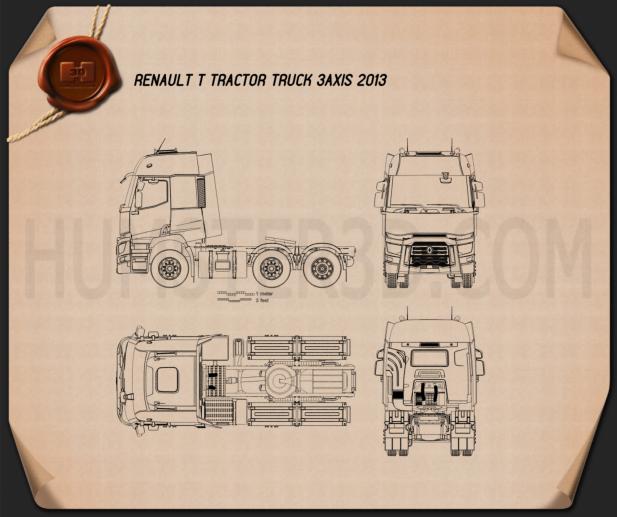 Renault T 트랙터 트럭 2013 테크니컬 드로잉