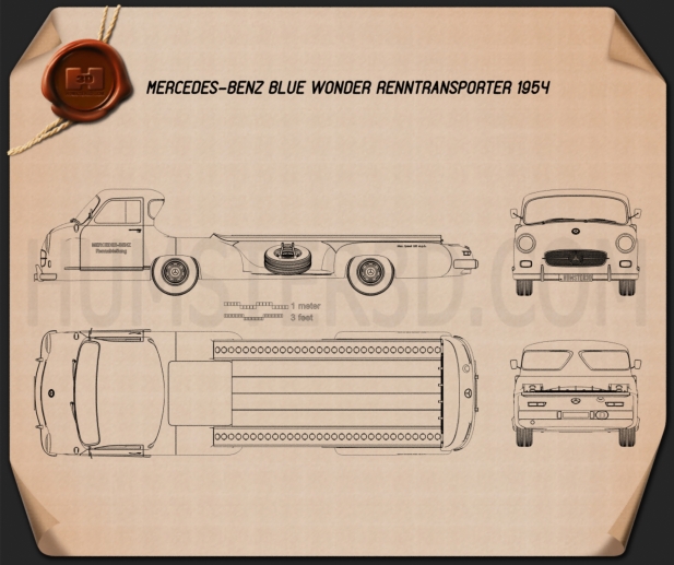 Mercedes-Benz Blue Wonder Renntransporter 1954 Plan