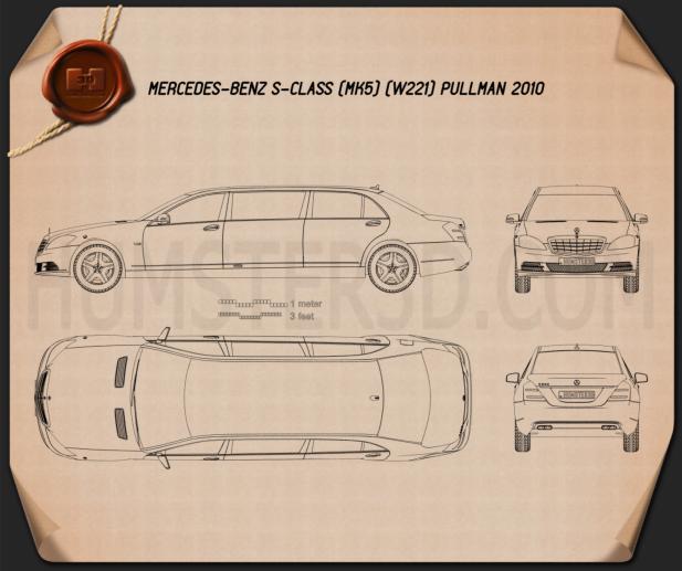 Mercedes-Benz S-class (W221) Pullman 2012 Blueprint