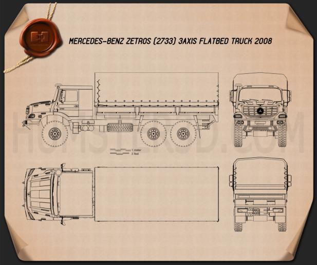 Mercedes-Benz Zetros Flatbed Truck 3-axle 2008 Blueprint
