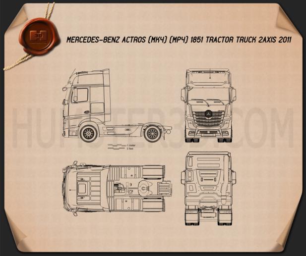 Mercedes-Benz Actros 1851 Tractor Truck 2013 Blueprint