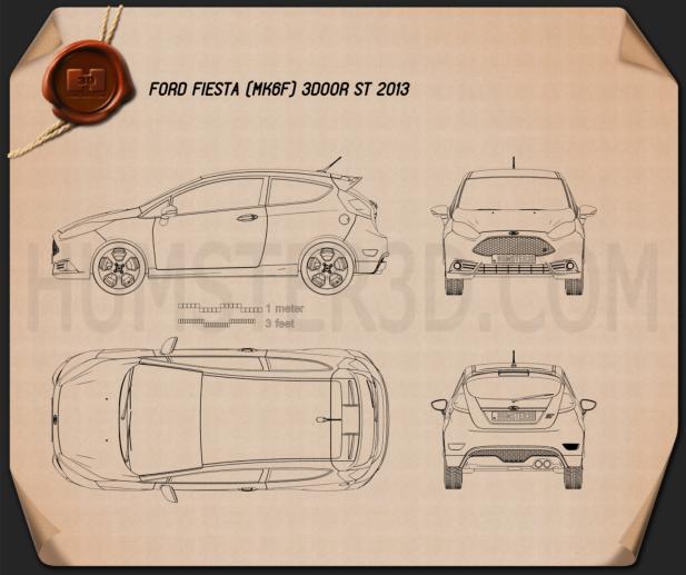 Ford Fiesta ST трьохдверний 2014 Креслення