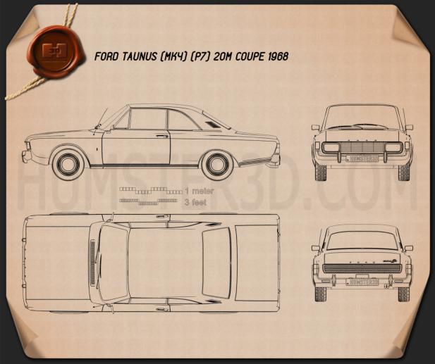 Ford Taunus (P7) 20M Coupe 1968 Disegno Tecnico