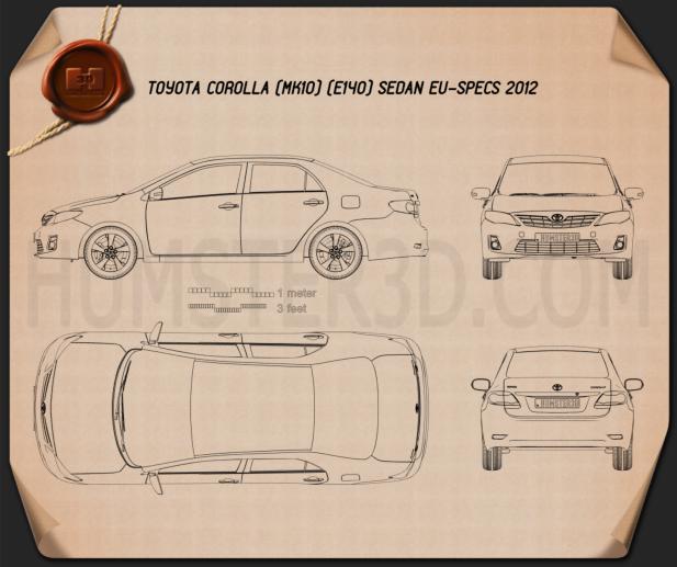 Toyota Corolla (E140) sedan EU 2012 Blueprint