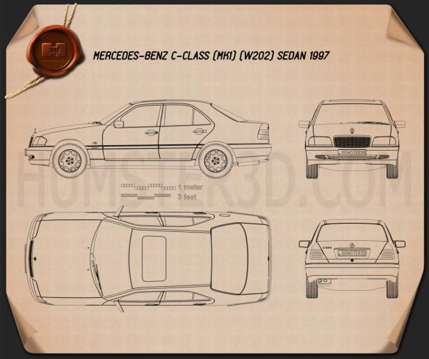 Mercedes-Benz Cクラス (W202) セダン 1997 設計図
