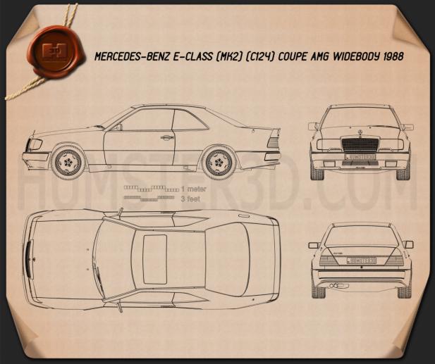 Mercedes-Benz E 클래스 AMG widebody 쿠페 1988 테크니컬 드로잉