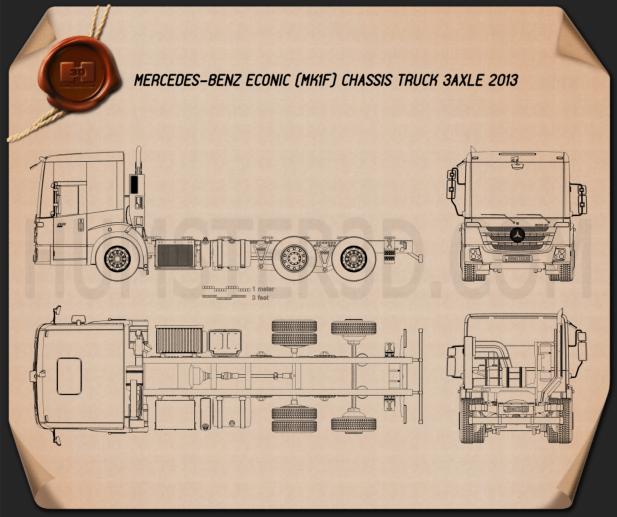 Mercedes-Benz Econic Chassis Truck 3axle 2013 Blueprint