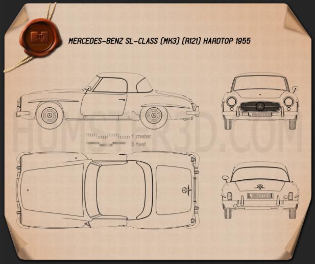 Mercedes-Benz SL-class (R121) hardtop 1955 Blueprint