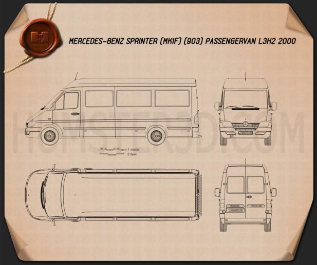 Mercedes-Benz Sprinter (903) Passenger Van L3H2 2000 Blueprint
