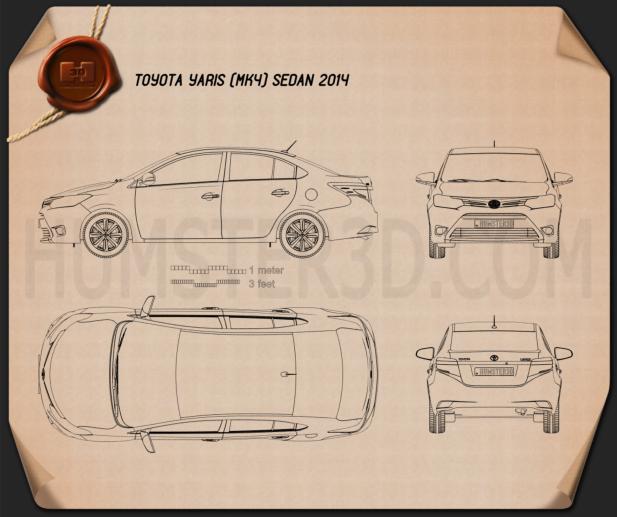 Toyota Yaris sedan 2014 Blaupause