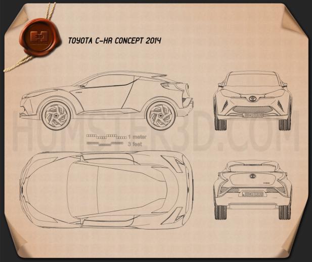 Toyota C-HR 컨셉트 카 2014 테크니컬 드로잉