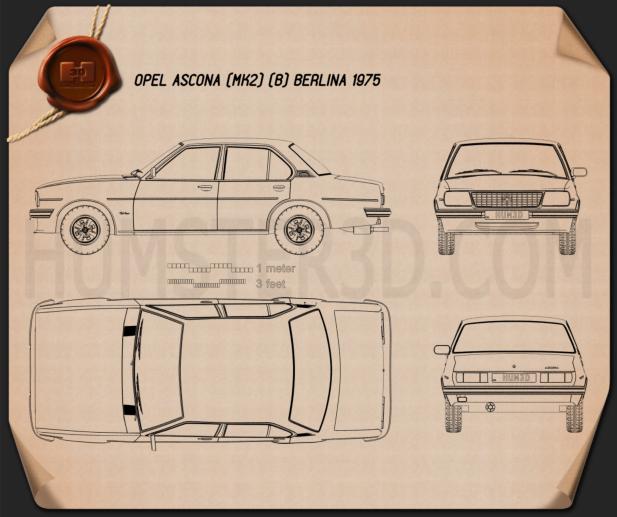 Opel Ascona berlina 1975 Blueprint