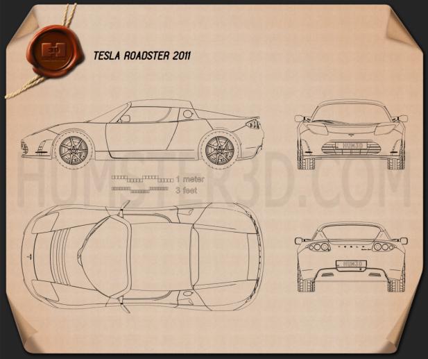 Tesla Roadster 2011 Blaupause