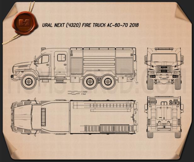 Ural Next Fire Truck AC-60-70 2018 Blueprint