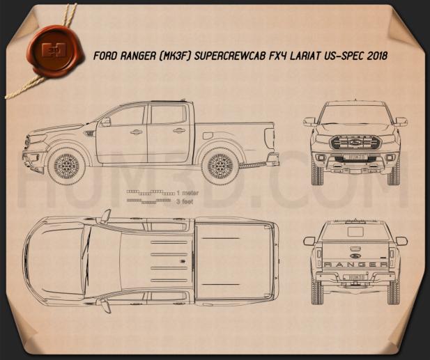 Ford Ranger Super Crew Cab FX4 Lariat US-spec 2018 Blueprint