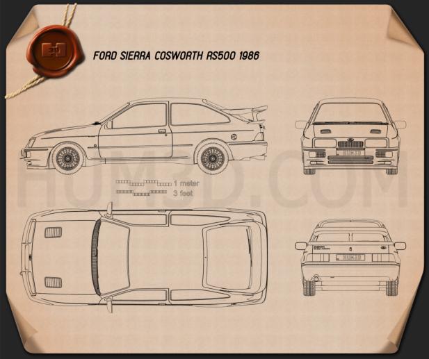 Ford Sierra Cosworth RS500 1986 Disegno Tecnico