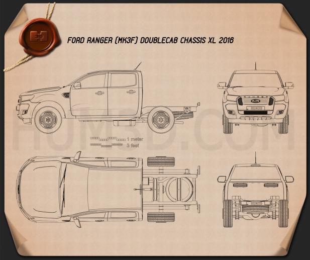 Ford Ranger 双人驾驶室 Chassis XL 2016 蓝图