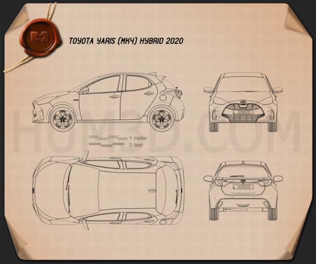 Toyota Yaris 하이브리드 2020 테크니컬 드로잉