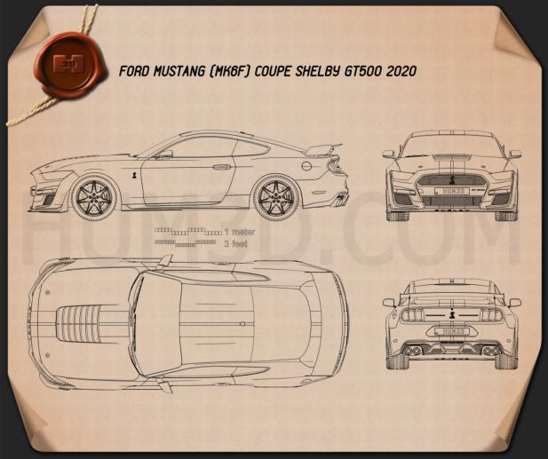 Ford Mustang Shelby GT500 coupé 2020 Disegno Tecnico