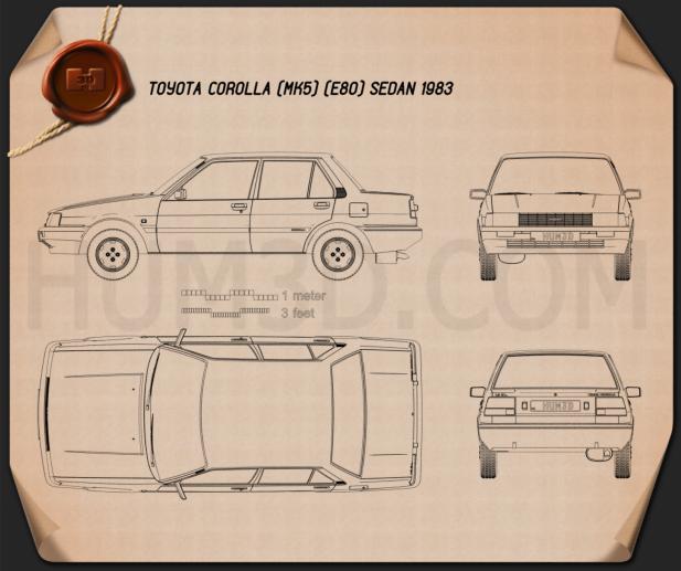 Toyota Corolla 세단 1983 테크니컬 드로잉