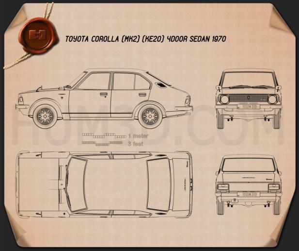 Toyota Corolla 4 porte Berlina 1970 Disegno Tecnico