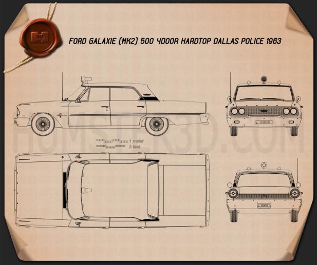 Ford Galaxie 500 Hardtop Dallas Police 4 portes 1963 Plan
